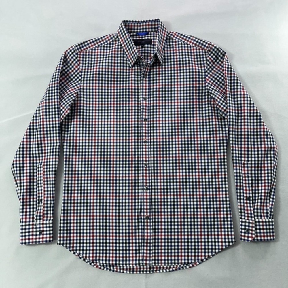 Teddy Stratford Shirt Men XL Check‎ Plaid Zip Fit Cotton Long Sleeve